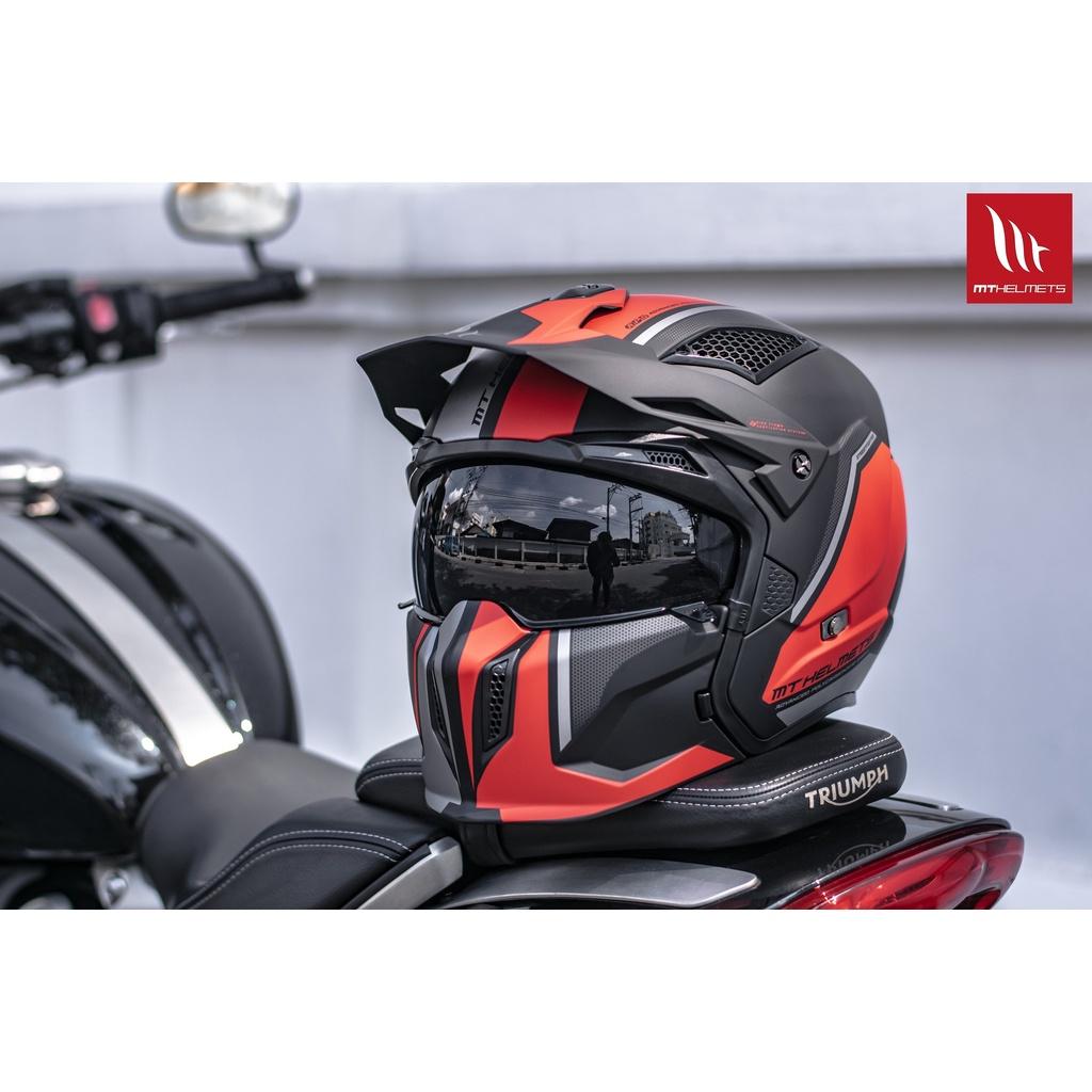 NEW!!2022 หมวกกันน็อค MT รุ่นSTREETFIGHTER SV TWIN MATT RED  🇪🇸 หมวกสายสตรีท มีแว่นกันแดด ถอดคางได้ ถอดแก๊ปบนได้