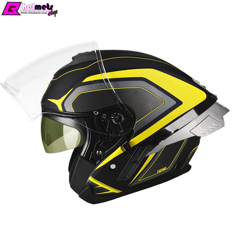 ##หมวกกันน็อค Tango-SR - HEXA Black-Yellow Fluo-Grey-Matt (Spoiler)