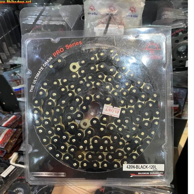 โซ่ดำหมุดทอง 420N-BLACK-120L ข้อ JOMTHAI แท้100% ใส่ MSX/WAVE/DEMON125.420/SPARK125/KSR/DASH/NOVA ***