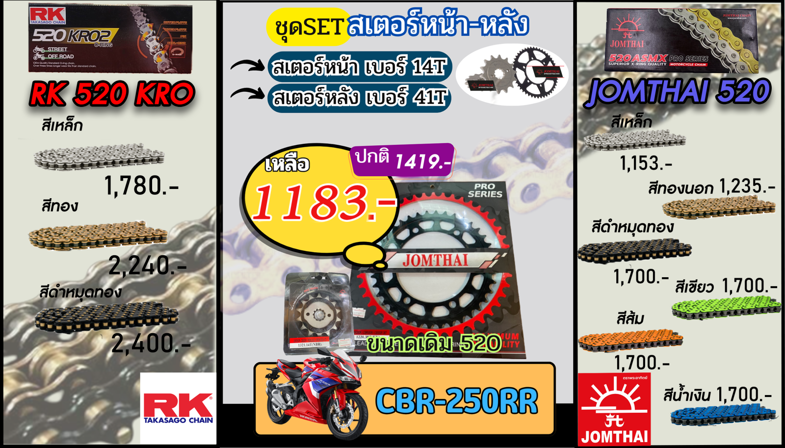 ชุดSetโซ่สเตอร์ CBR250RR Jomthai/RK 520.14/41