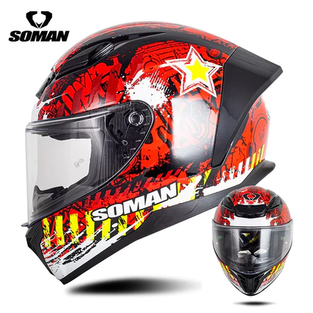 หมวกกันน็อค Soman SM973 เป็นหมวกกันน็อคเต็มใบสไตล์สปอร์ตมีน้ำหนักเบา นวมใส่สบาย และรองรับการติดตั้งบลูทูธ