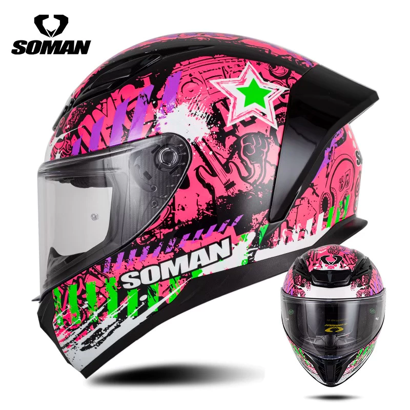 หมวกกันน็อค Soman SM973 เป็นหมวกกันน็อคเต็มใบสไตล์สปอร์ตมีน้ำหนักเบา นวมใส่สบาย และรองรับการติดตั้งบลูทูธ