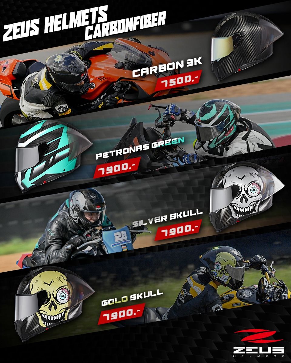 หมวกกันน็อค ZEUS ZS-1900 CABON SKULL / GOLD / SILVER / GREEN