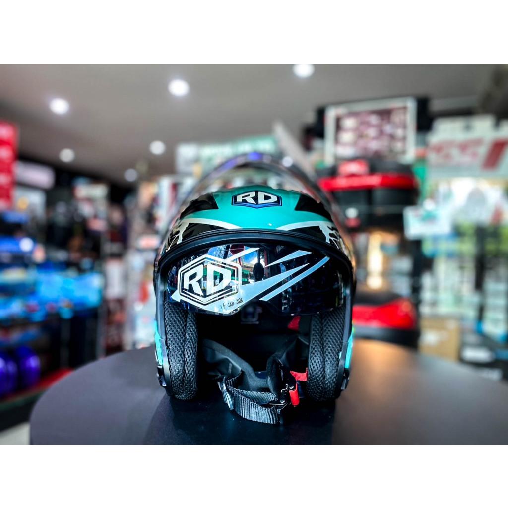 หมวกกันน็อค RD AIR FORCE 1 BT 2024 เปิดหน้า แว่น2ชั้น รองรับการติดตั้งบลูทูธ  ลาย BIO 19 เขียวมิ้น แถมโม่ง(H012)