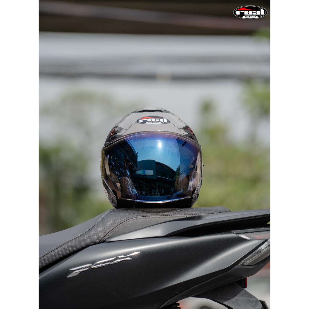 หมวกกันน็อคครึ่งใบ REAL Havana Robotech แว่น2ชั้น นวมถอดซักได้