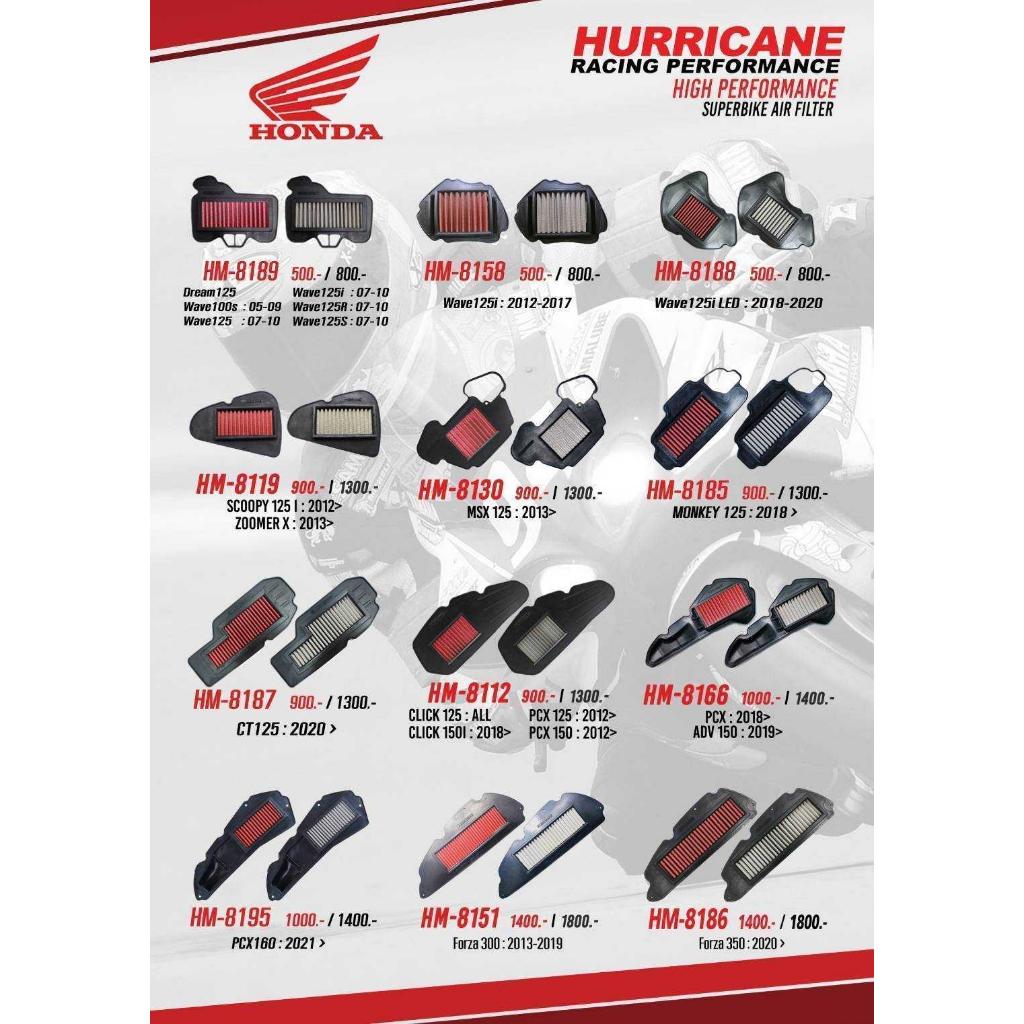 รวมกรองอากาศ HURRICANE ใส่กับรุ่น HONDA Forza / PCX / ADV / CBR150-650 / WAVE / MSX กรองผ้า / กรองเลส รับประกัน1ปี