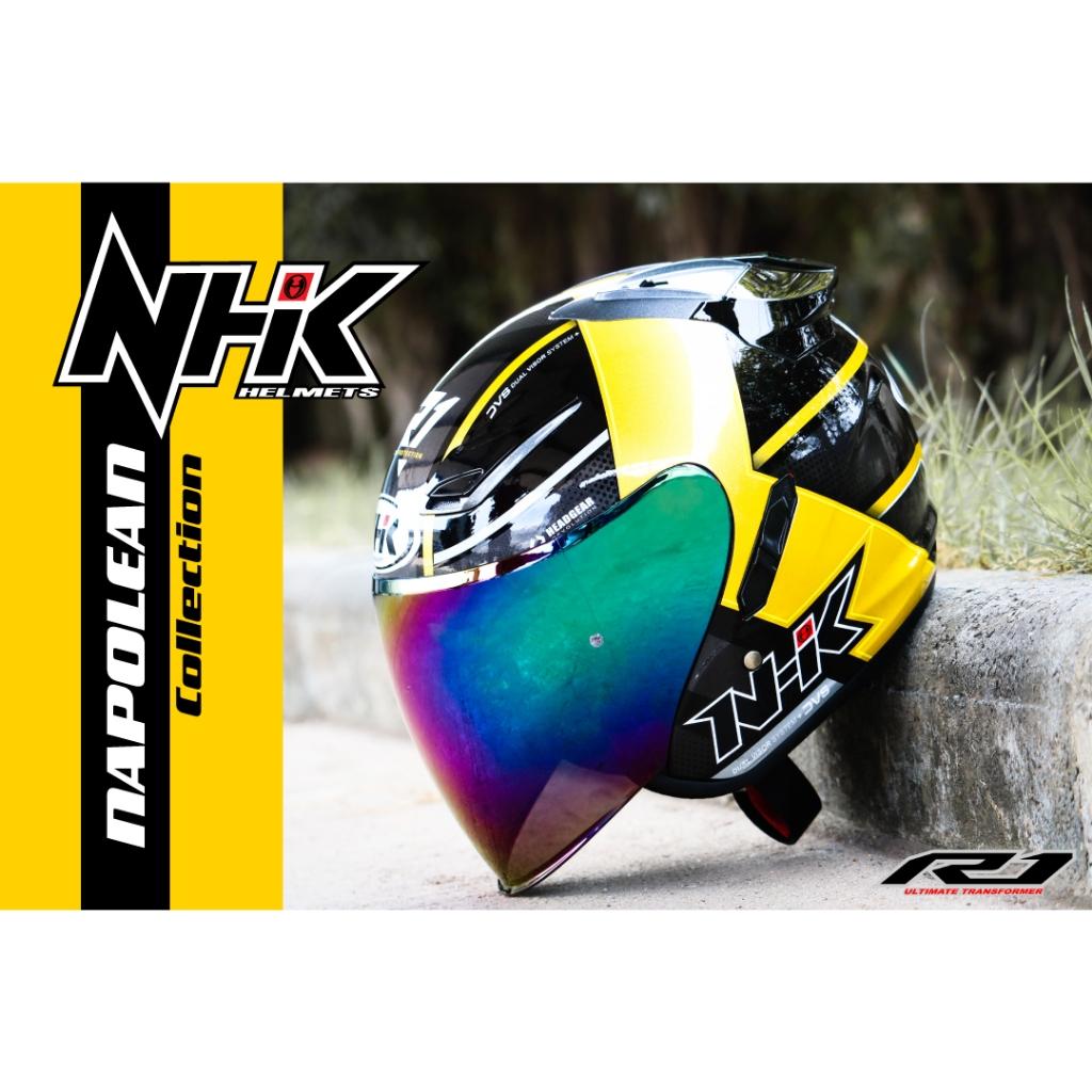 ลดด่วน!! หมวกกันน็อค ครึ่งใบ NHK Helmets R1 -SAMURAI -NAPOLEAN😈Open Face รุ่นมีแว่นสองชั้น กราฟฟิค แถมชิวหน้า