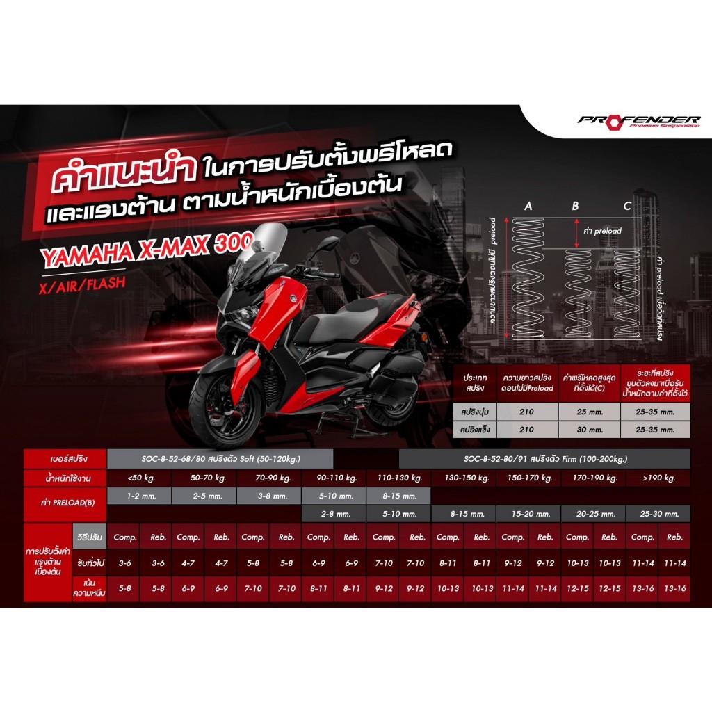 รวมโช้ค X-MAX300 แบรนด์ Profender X-SERIES  AIR-SERIES Flash-SERIES ความสูงเท่าเดิม / ตัวโหลด 350-330mm รับประกัน 2ปี