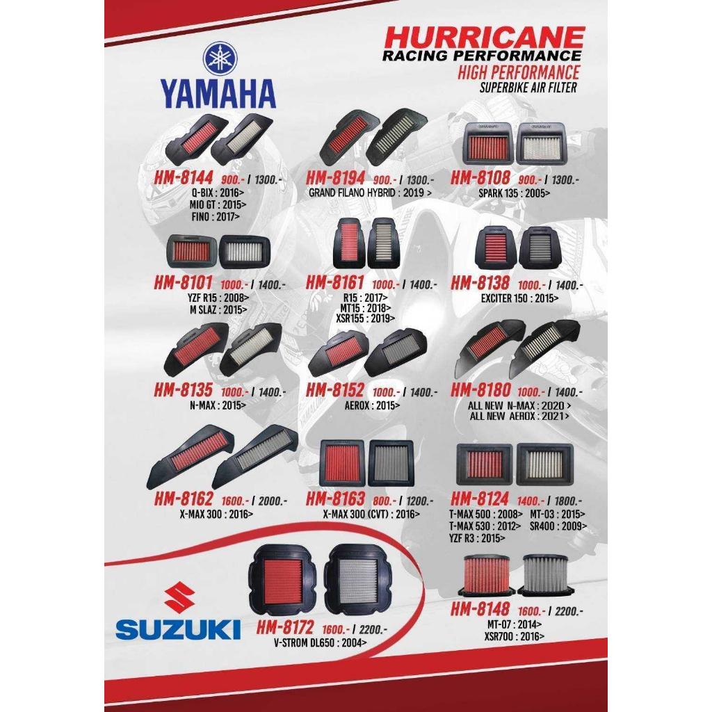 รวมกรองอากาศ HURRICANE ใส่กับรุ่น YAMAHA R15 / X-MAX / MT15 / Aerox / M-SLAZ / XSR กรองผ้า / กรองเลส รับประกัน1ปี