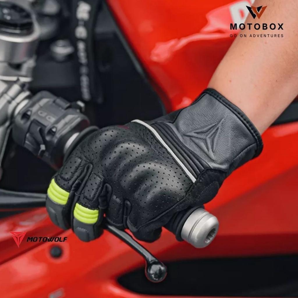 26. ถุงมือหนังแกะ ถุงมือเต็มนิ้ว แบรนด์ Motowolf 329 ทรงสวย ระบายอากาศดี สัมผัสหน้าจอโทรศัทพ์ได้ มี3สีให้เลือก