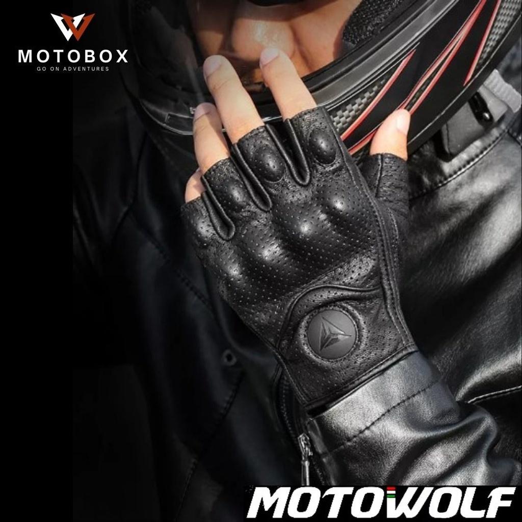 25. ถุงมือหนังแกะแบบครึ่งนิ้ว 0302B แบรนด์ Motowolf ใส่สบาย มีการ์ดป้องกันนิ้ว ถุงมือขับมอเตอร์ไซส์ ถุงมือครึ่งนิ้ว