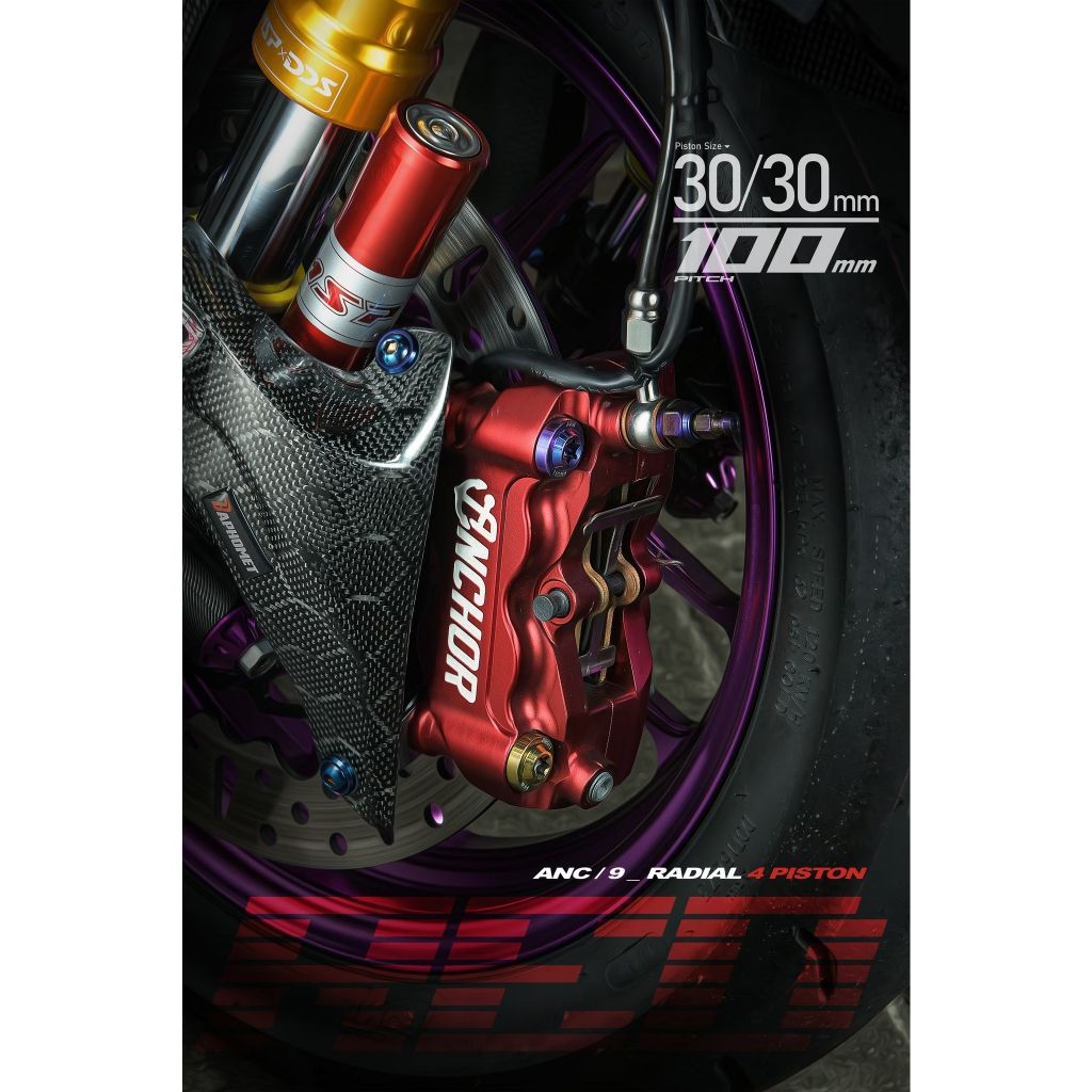 ปั้มเบรค ANCHOR ANC9 100mm งาน forged ขนาดลูกสูบ 30mm*4 วัสดุลูกสูบ Aluminum Alloy3.