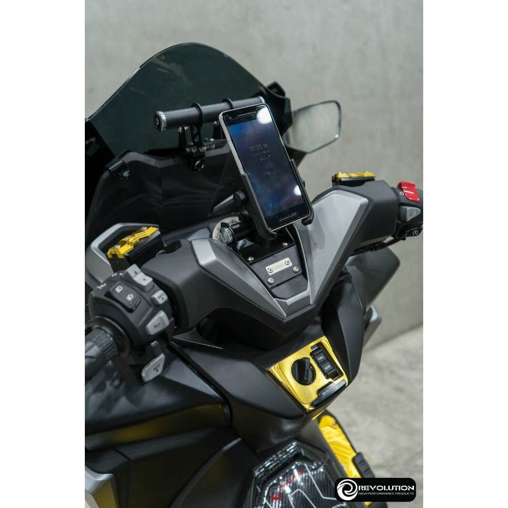 450.ขาจับมือถือยึดฝาครอบแฮนด์ (เหล็กหนา 2mm) GTR FORZA-300, FORZA-350 NEW สีดำ