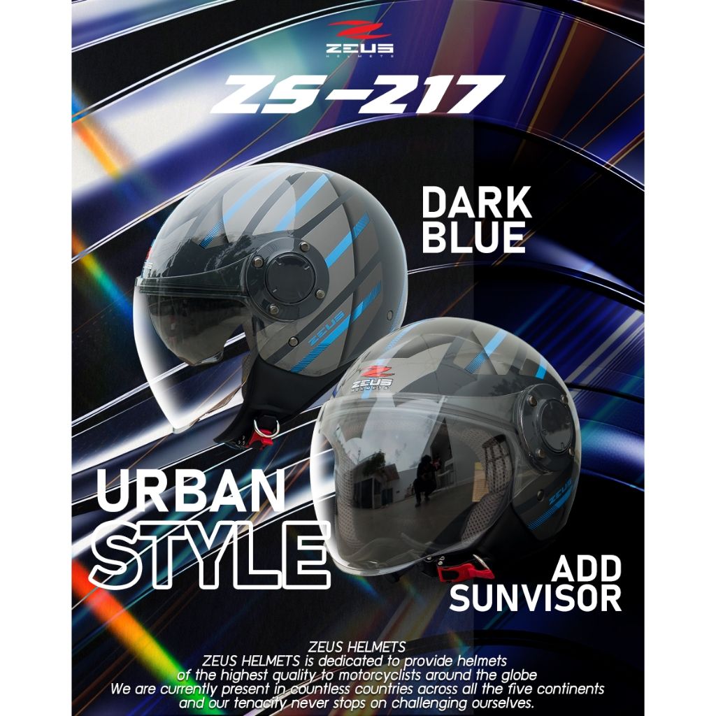 หมวกกันน็อค ครึ่งใบ ZEUS ZS-217 ทรงนักบิน แว่นบังแดด มีแว่นในตัว
