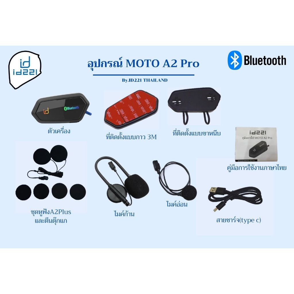 ใหม่ บลูทูธติดหมวก ID221 A2PRO -แชร์เพลงระหว่างคนขับและคนซ้อน -หลอดไฟRGBสีสันสุดคูล ดำ/คาร์บอน