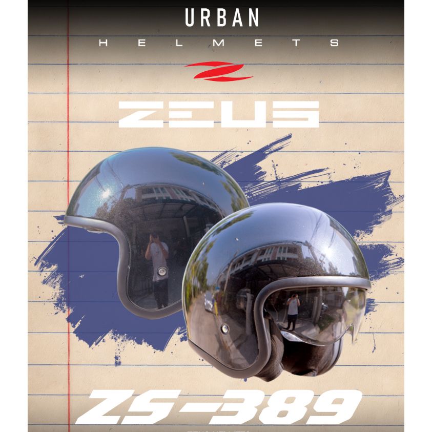 หมวกกันน็อค ครึ่งใบ ทรงวินเทจ ZEUS ZS-389 แว่นปรับระดับ นวมถอดซักได้