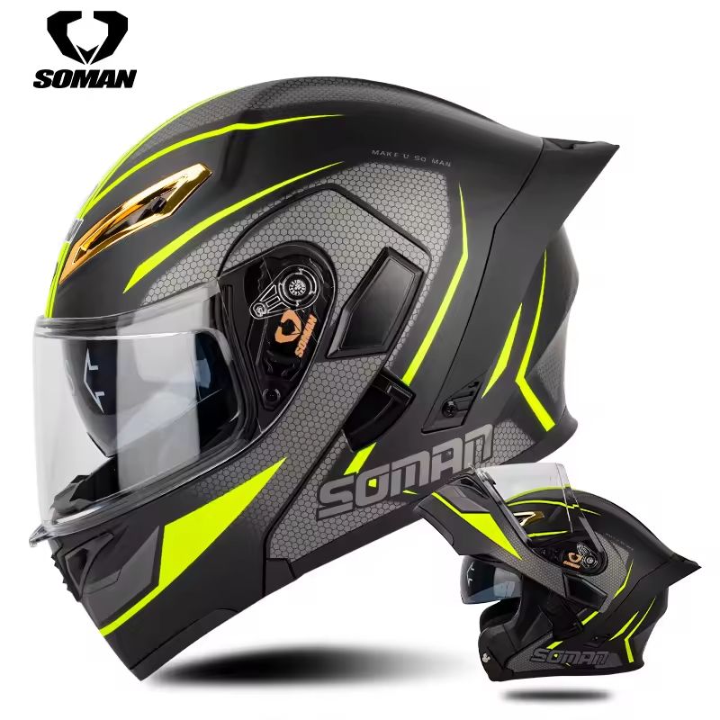 **หมวกกันน็อค SOMAN SM955 หมวกกันน็อคเปิดคาง แว่นด้านใน 2 ชั้น (H022)