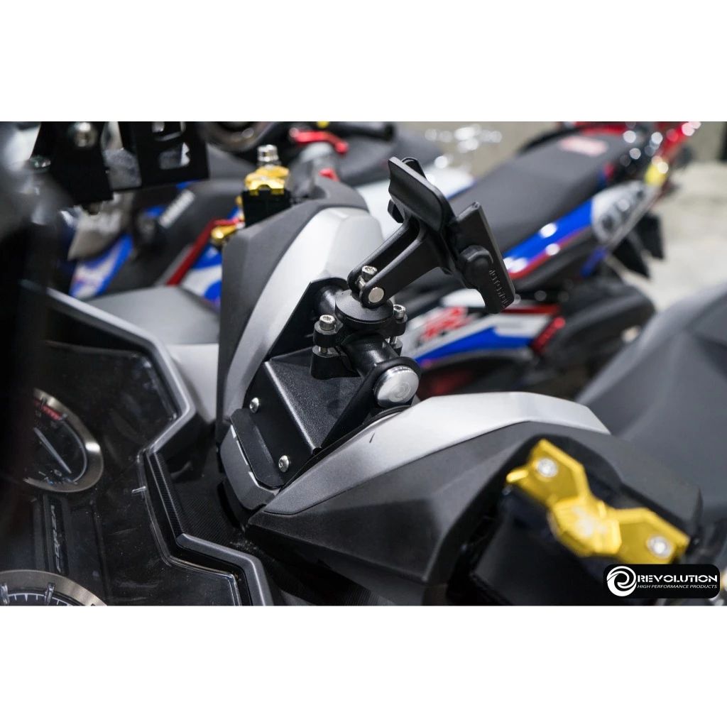 ขาจับมือถือยึดฝาครอบแฮนด์ (เหล็กหนา 2mm) REVOLUTION V2 FORZA-300, FORZA-350 NEW สีดำ(0601)