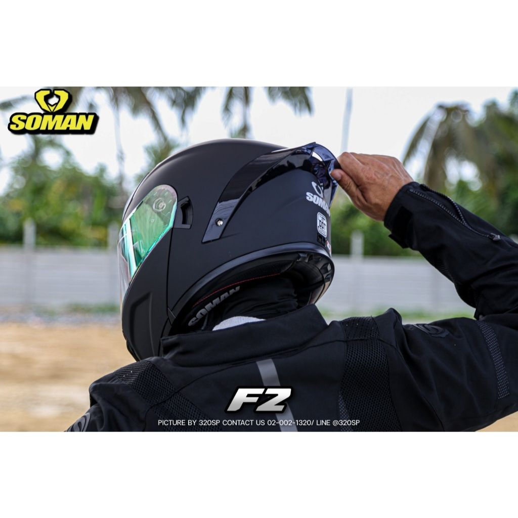 **หมวกกันน็อคเต็มใบ-ยกคาง SOMAN F2 ทรงสปอร์ตรุ่นใหม่ล่าสุด มีแว่น 2 ชั้น นวมถอดซักได้(H021)