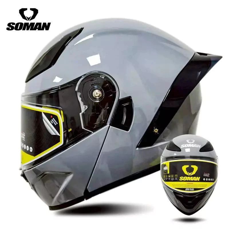 **หมวกกันน็อคเต็มใบ-ยกคาง SOMAN F2 ทรงสปอร์ตรุ่นใหม่ล่าสุด มีแว่น 2 ชั้น นวมถอดซักได้(H021)